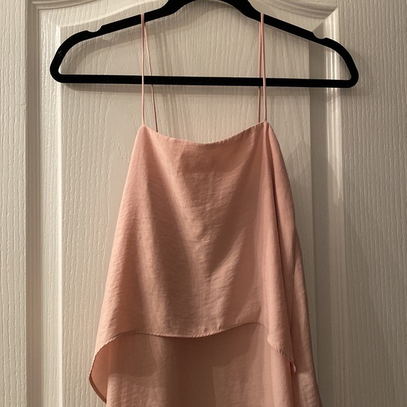 Banana Square Neck Spaghetti Strap Light Blush Pink Feminine Romantic MIDI Dress - Picture 5 of 9